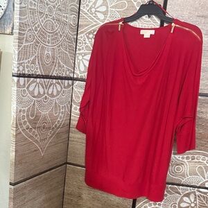 Michael Kors Red Drape Neck Blouse